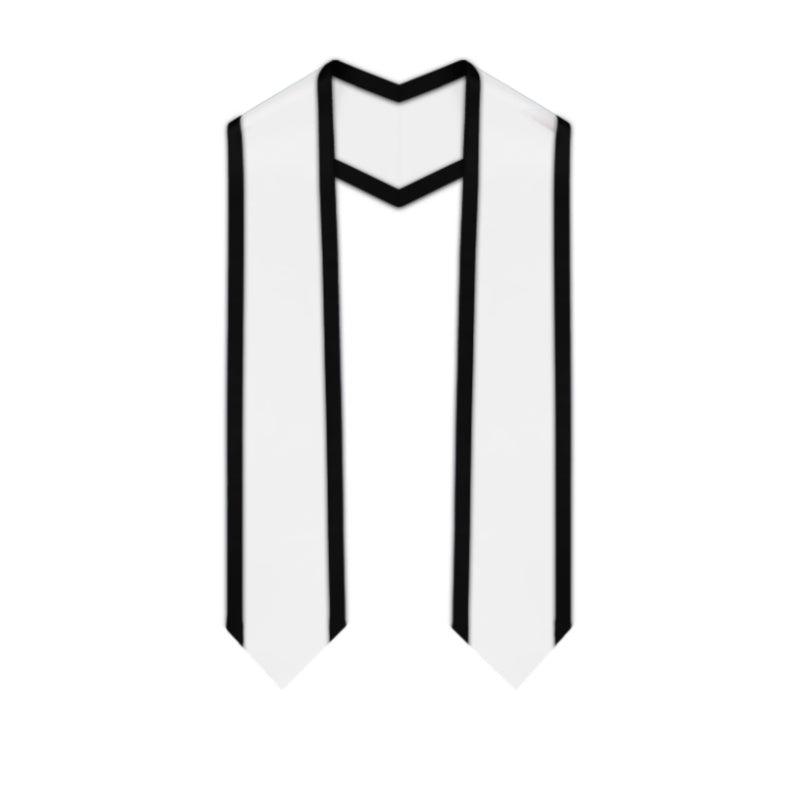 White Pointed Graduation Stole with Black Trim - Graduation Seller