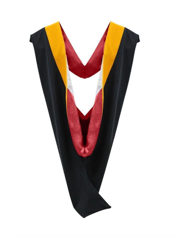 Deluxe Bachelors/Masters Hood - Science Gold Velvet, Red & White - Graduation Seller