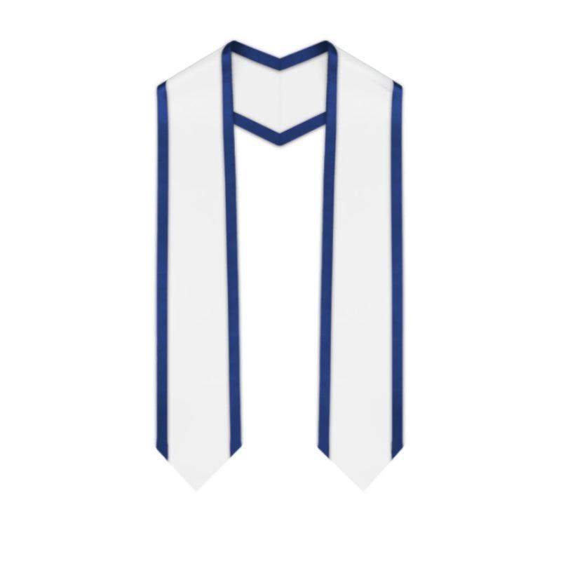 White Pointed Graduation Stole with Royal Blue Trim - Graduation Seller