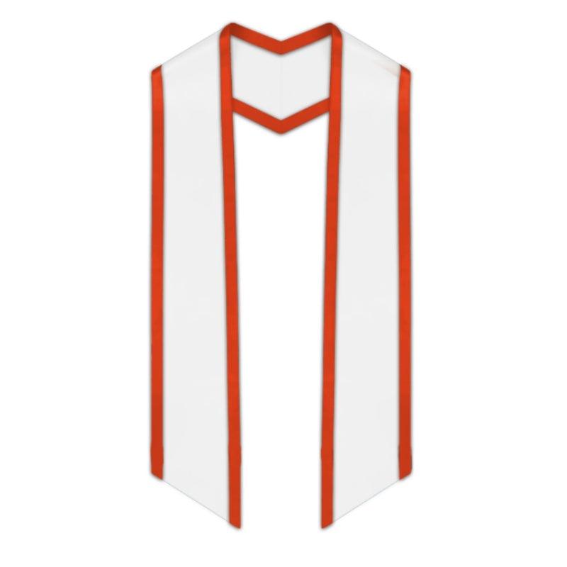 White Slanted Graduation Stole with Orange Trim - Graduation Seller
