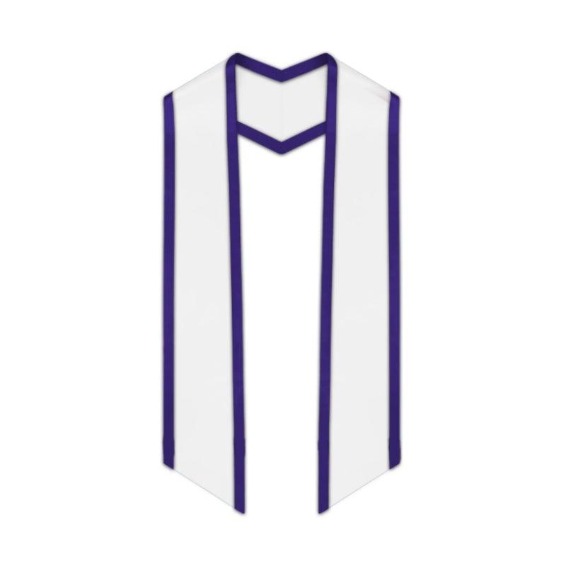White Slanted Graduation Stole with Purple Trim - Graduation Seller