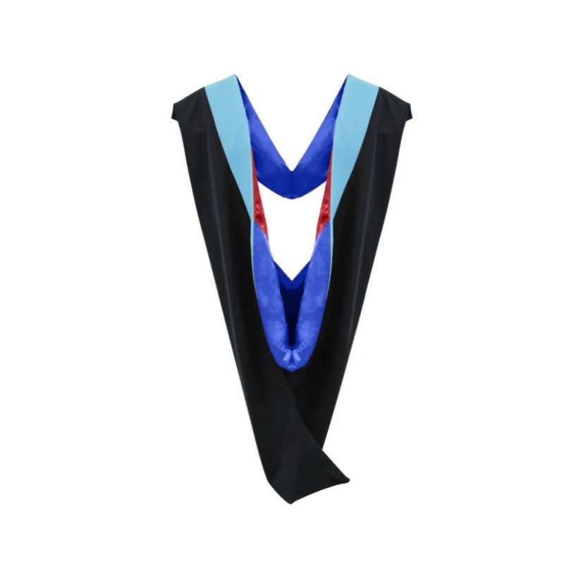 Deluxe Bachelors/Masters Hood - Light Blue Velvet, Royal Blue & Red - Graduation Seller