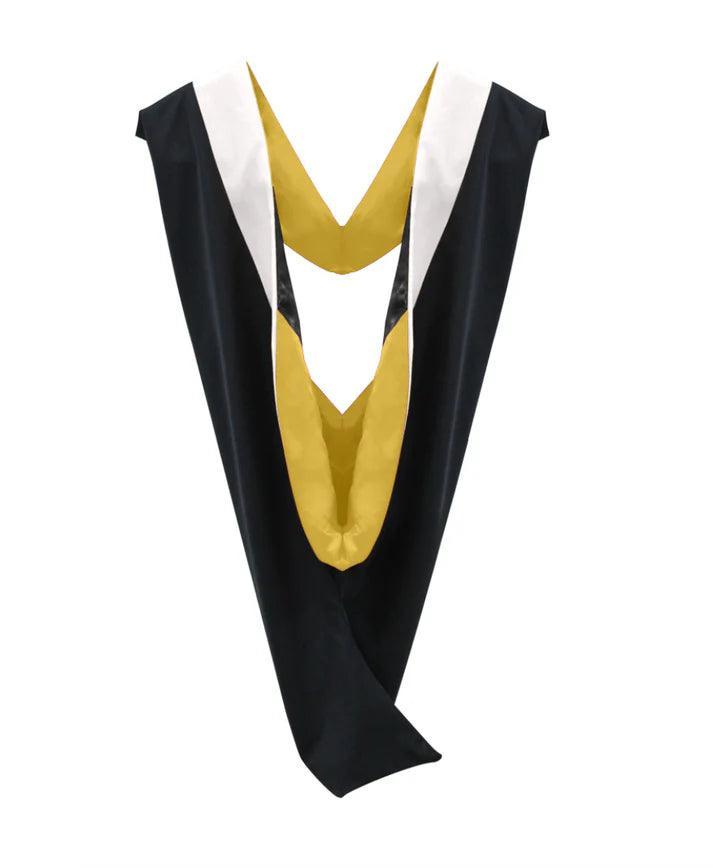 Deluxe Bachelors/Masters Hood - White Velvet, Golden Yellow & Black - Graduation Seller