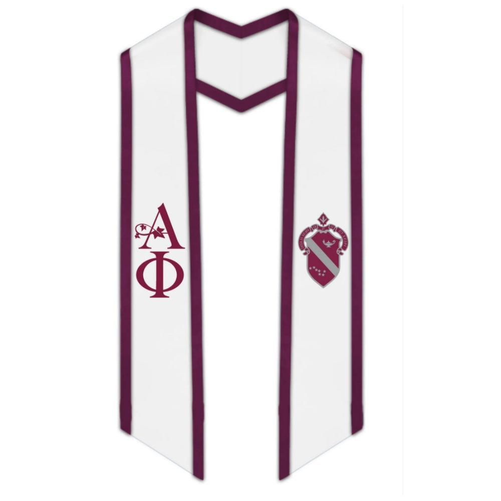 Alpha Phi Greek Trimmed Lettered Stole with Crest - Graduation Seller