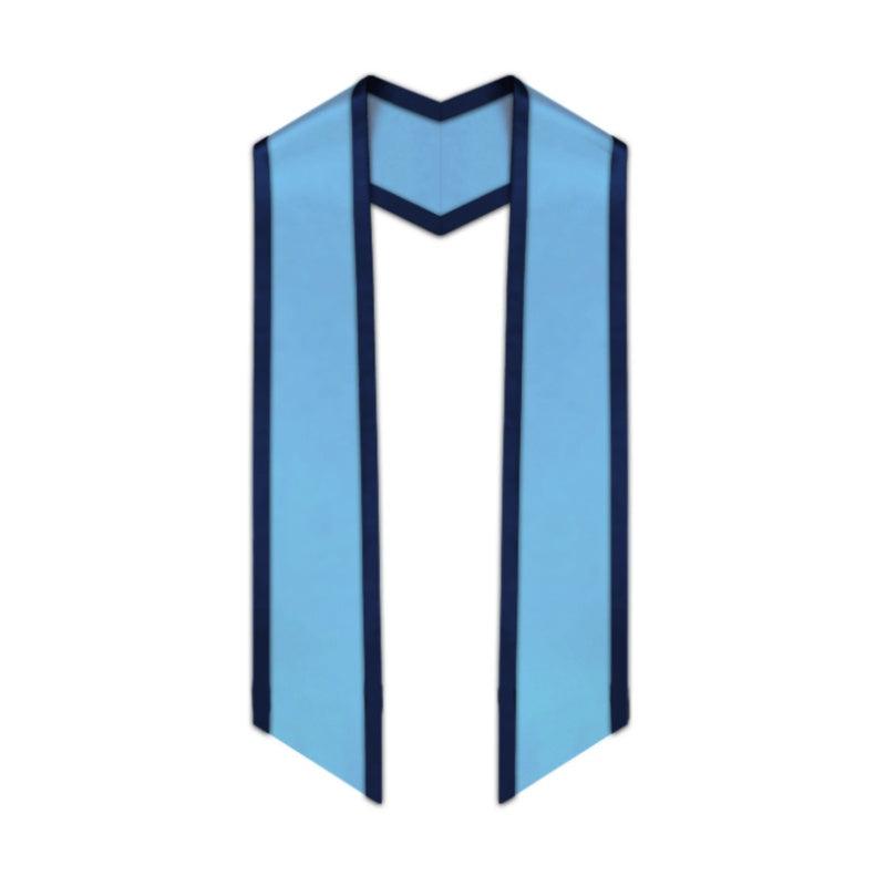 Light Blue Slanted Graduation Stole with Navy Blue Trim - Graduation Seller