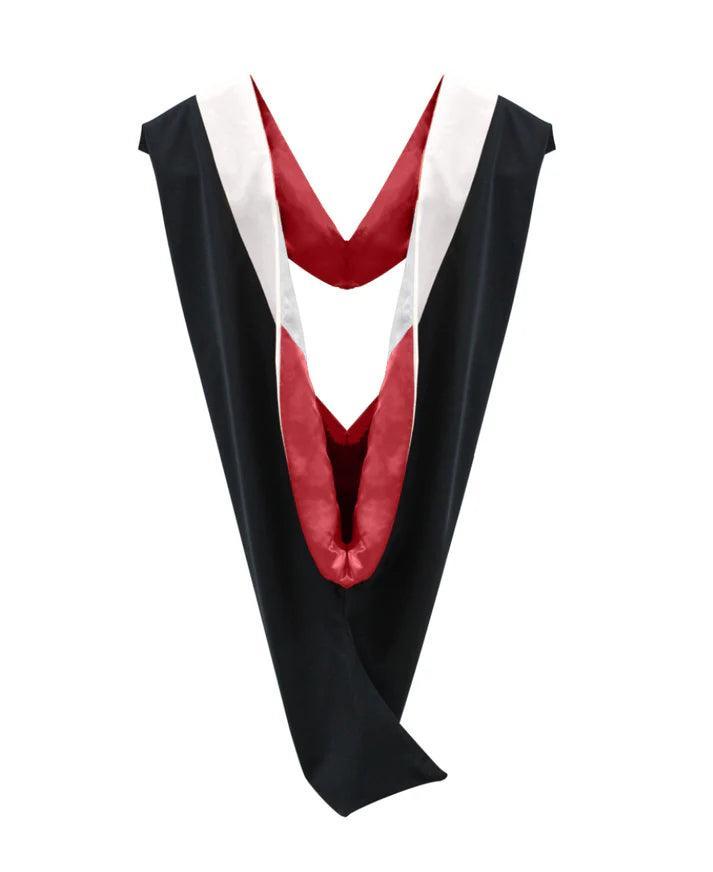 Deluxe Bachelors/Masters Hood - White Velvet, Red & White - Graduation Seller