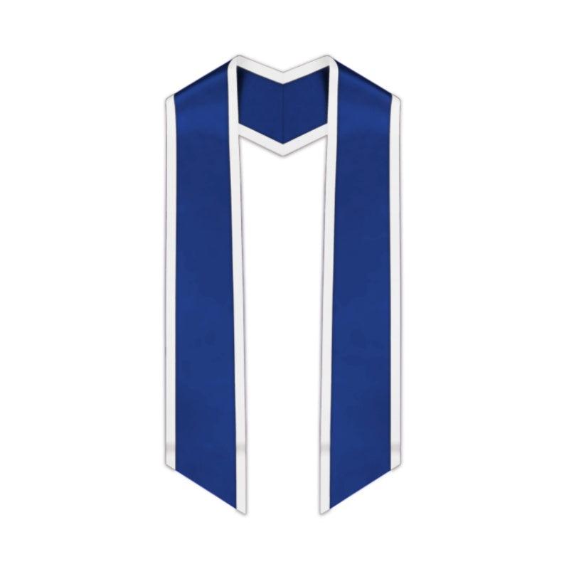 Royal Blue Slanted Graduation Stole with White Trim - Graduation Seller