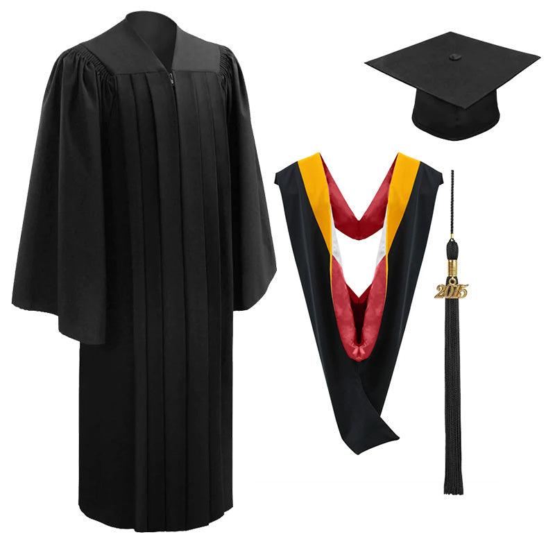 10 Deluxe Black Bachelors Graduation Cap, Gown & Hood Package - Graduation Seller