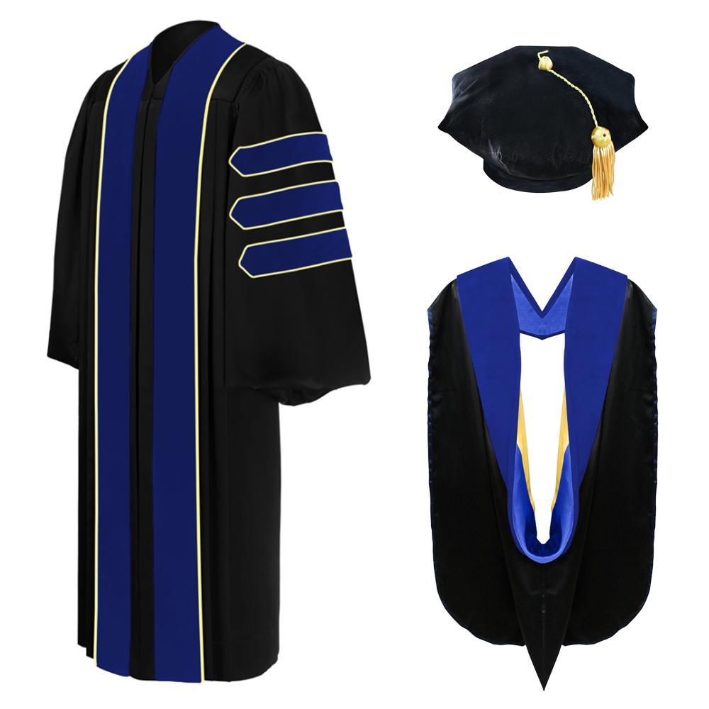 Deluxe PhD Doctoral Graduation Tam, Gown & Hood Package - PhD Blue - Graduation Seller