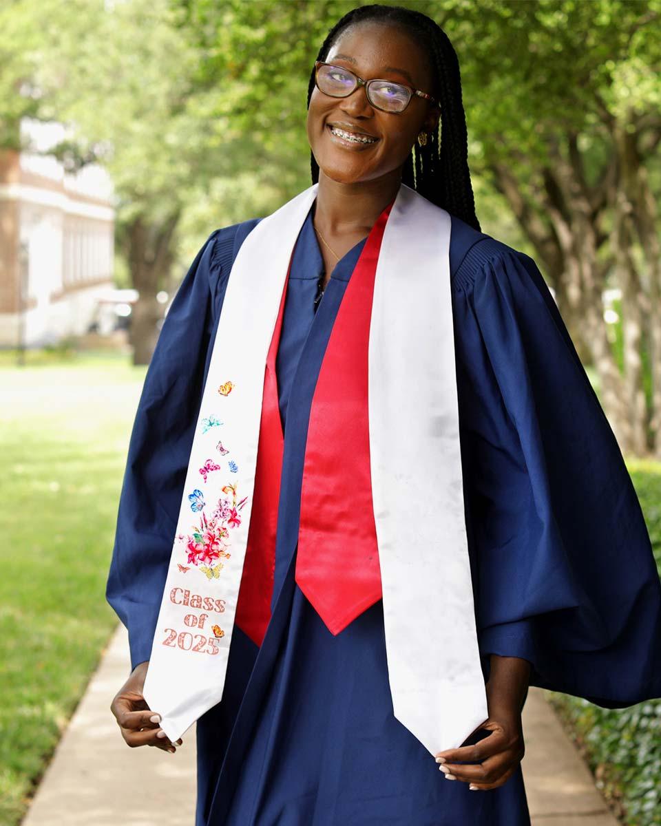 Class of 2025 Adults Floral Imprinted Graduation Stoles with Classic End - 2 Colors Available - Graduation Seller