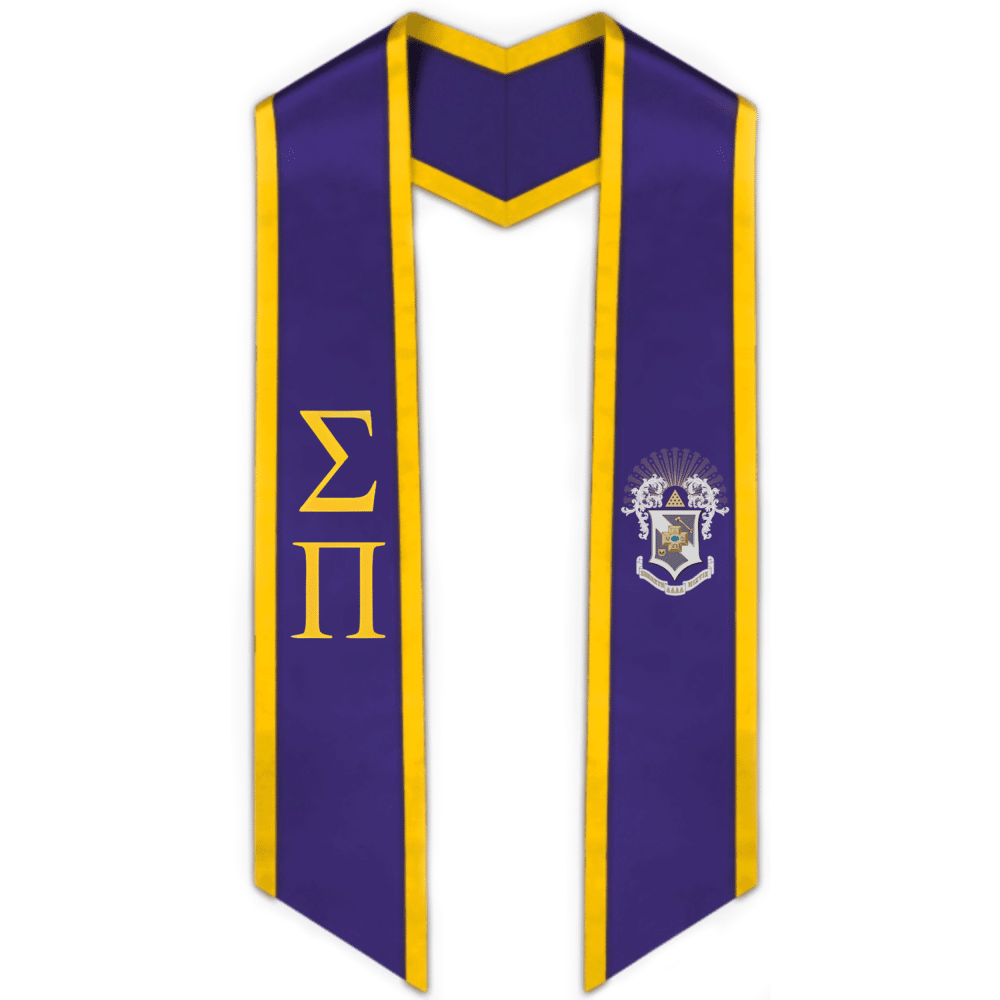 Sigma Pi Trimmed Greek Lettered Graduation Stole W/ Crest - Graduation Seller