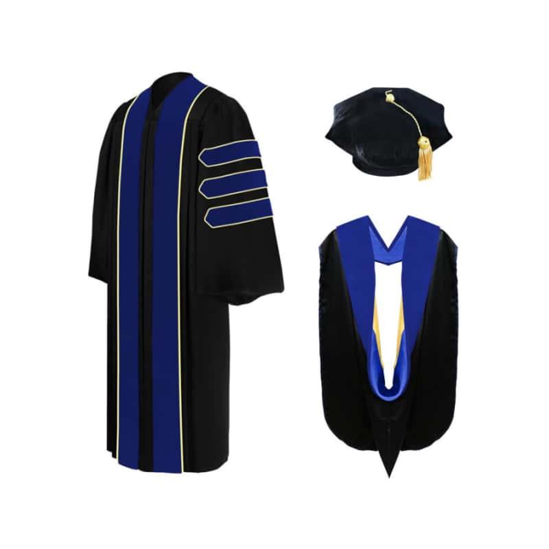 Deluxe PhD Doctoral Graduation Tam, Gown & Hood Package - PhD Blue - Graduation Seller