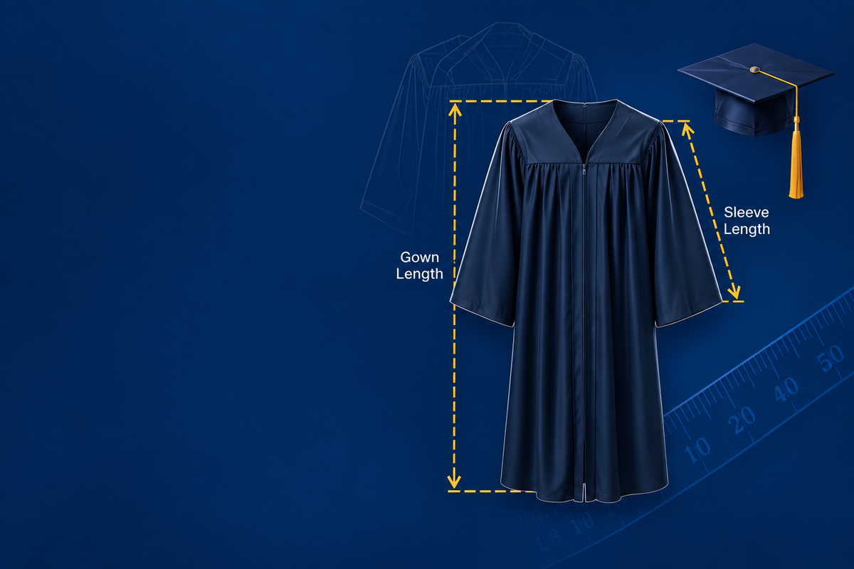 Graduation gown measurement illustration