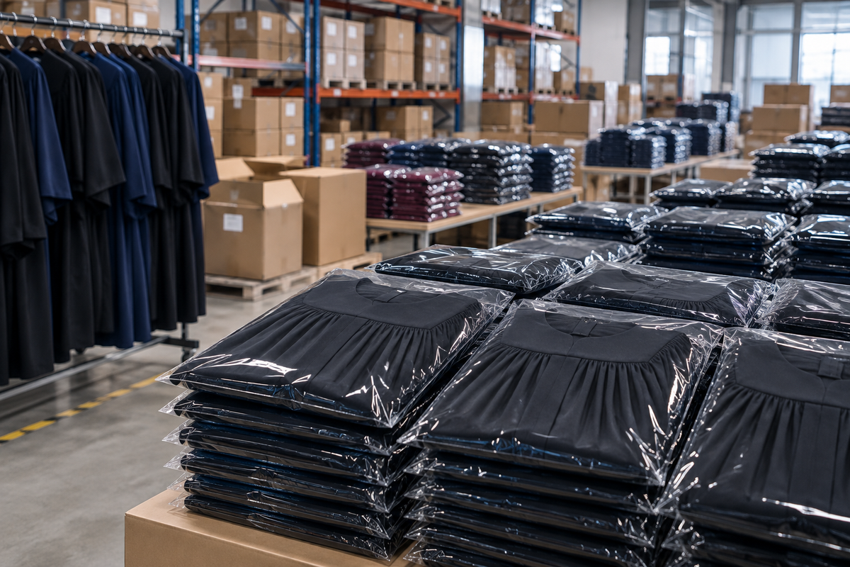 Bulk academic apparel production and storage