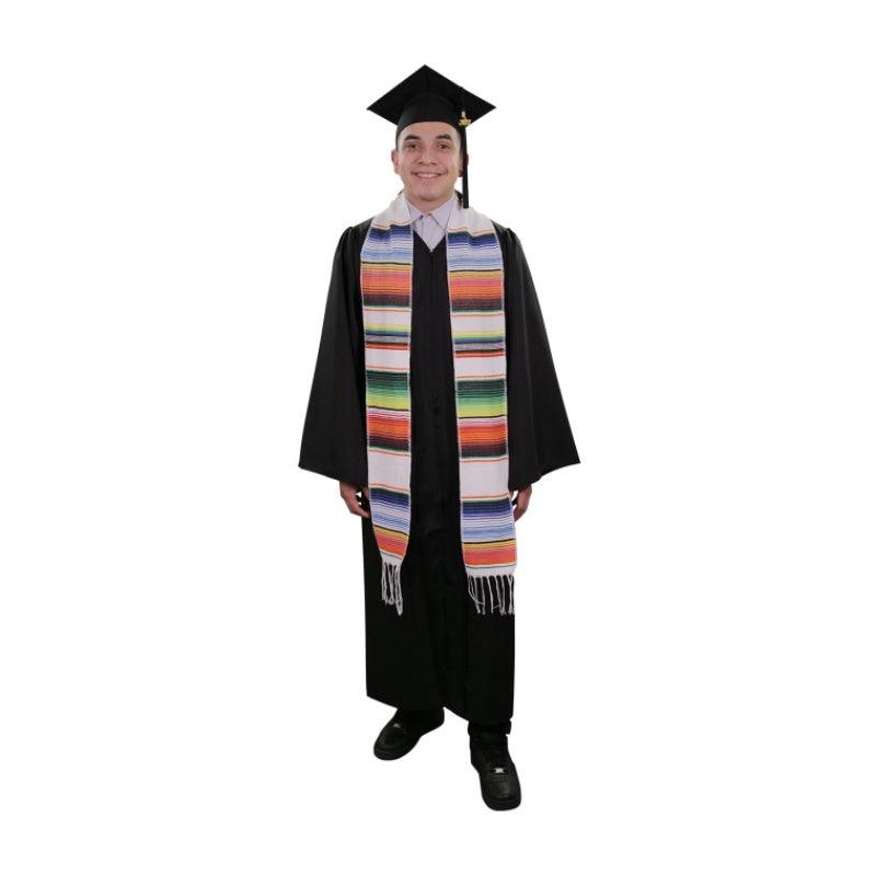 White Mexican Serape Graduation Stole/Sash - Graduation Seller