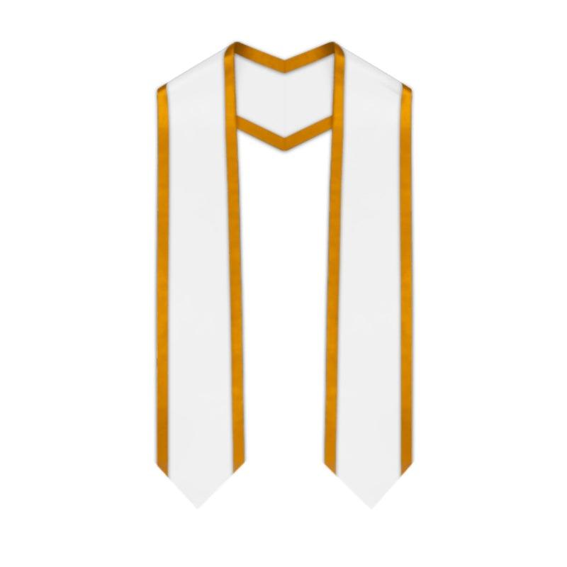 White Pointed Graduation Stole with Antique Gold Trim - Graduation Seller