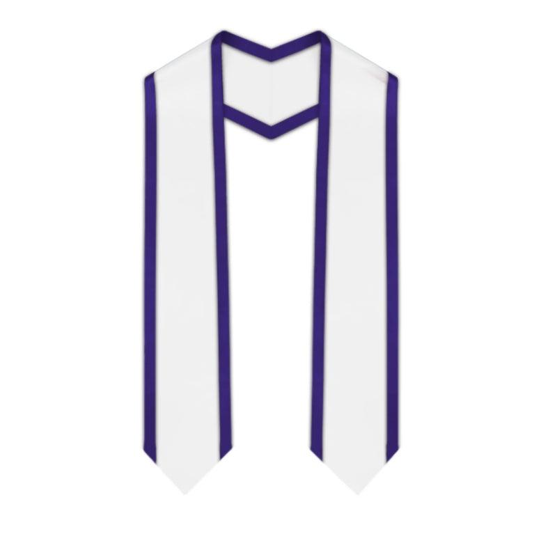 White Pointed Graduation Stole with Purple Trim - Graduation Seller