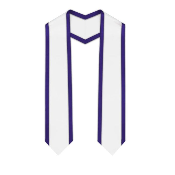 White Pointed Graduation Stole with Purple Trim - Graduation Seller