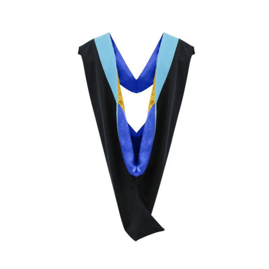 Deluxe Bachelors/Masters Hood - Light Blue Velvet, Royal Blue & Golden Yellow - Graduation Seller