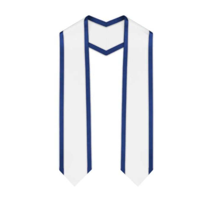 White Pointed Graduation Stole with Royal Blue Trim - Graduation Seller