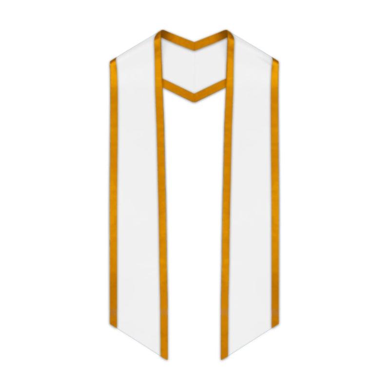 White Slanted Graduation Stole with Antique Gold Trim - Graduation Seller