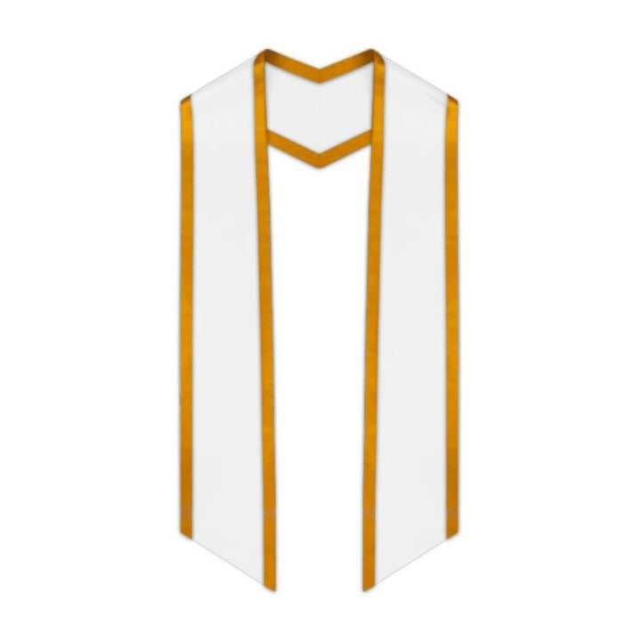White Slanted Graduation Stole with Antique Gold Trim - Graduation Seller