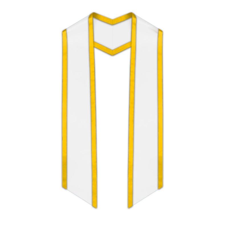 White Slanted Graduation Stole with Gold Trim - Graduation Seller
