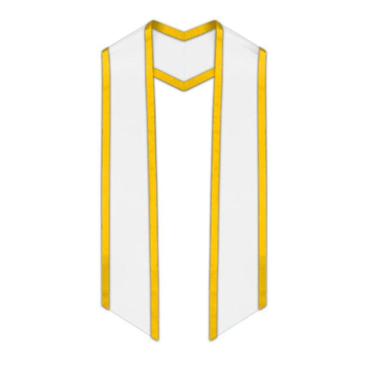 White Slanted Graduation Stole with Gold Trim - Graduation Seller