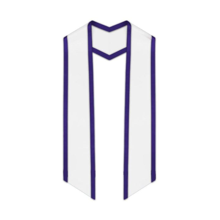 White Slanted Graduation Stole with Purple Trim - Graduation Seller