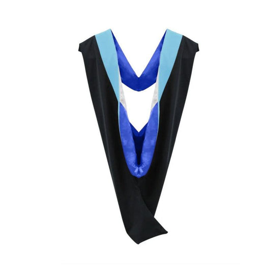 Deluxe Bachelors/Masters Hood - Light Blue Velvet, Royal Blue & White - Graduation Seller