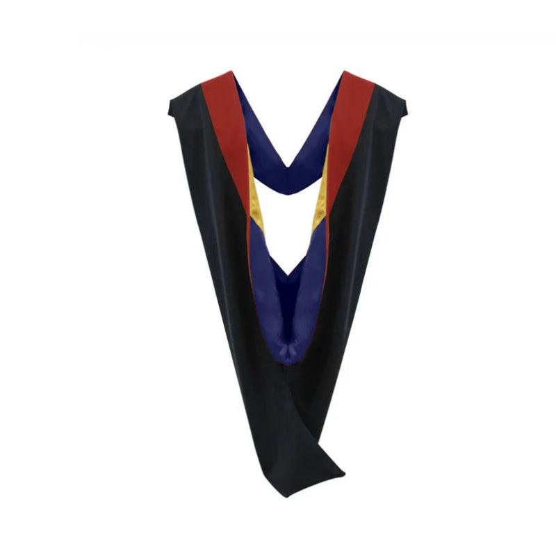 Deluxe Bachelors/Masters Hood - Scarlet Velvet, Dark Blue & Gold - Graduation Seller