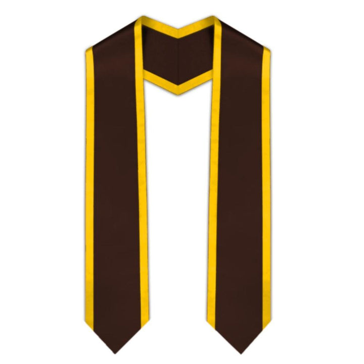 Brown Pointed Graduation Stole with Gold Trim - Graduation Seller