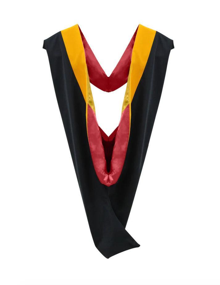 Deluxe Bachelors/Masters Hood - Science Gold Velvet, Red & Golden Yellow - Graduation Seller