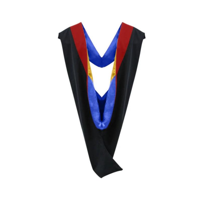 Deluxe Bachelors/Masters Hood - Scarlet Velvet, Royal Blue & Golden Yellow - Graduation Seller