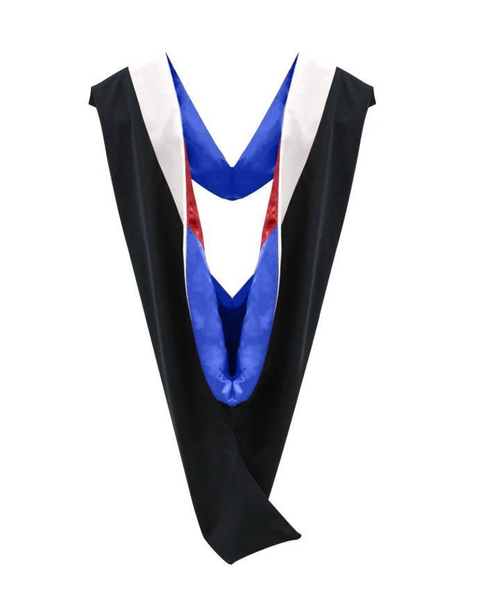 Deluxe Bachelors/Masters Hood - White Velvet, Royal Blue & Red - Graduation Seller