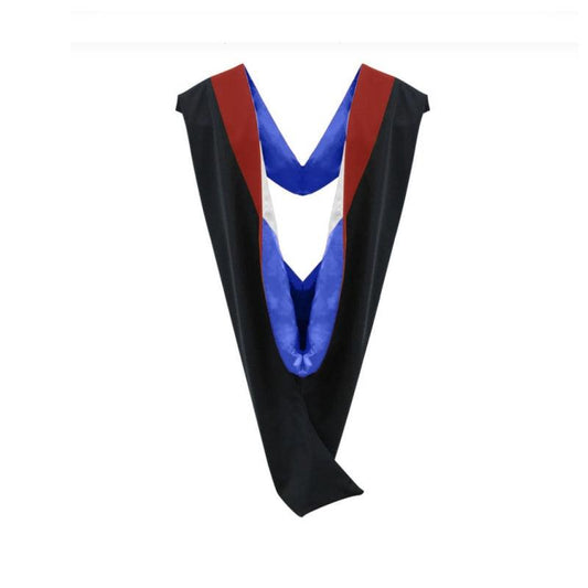 Deluxe Bachelors/Masters Hood - Scarlet Velvet, Royal Blue & White - Graduation Seller