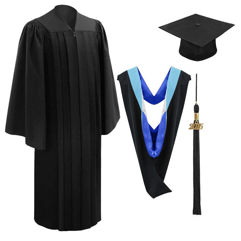 10 Deluxe Black Bachelors Graduation Cap, Gown & Hood Package - Graduation Seller
