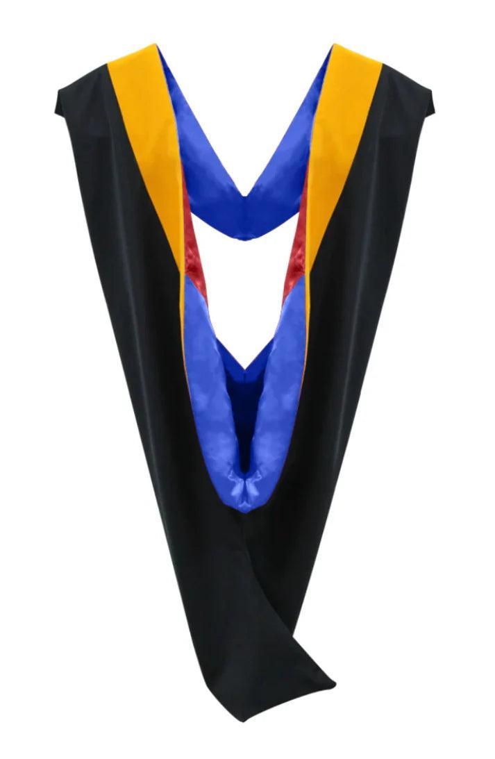 Deluxe Bachelors/Masters Hood - Science Gold Velvet, Royal Blue & Red - Graduation Seller