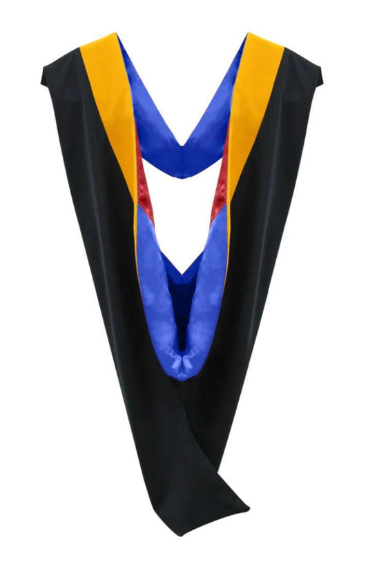 Deluxe Bachelors/Masters Hood - Science Gold Velvet, Royal Blue & Red - Graduation Seller
