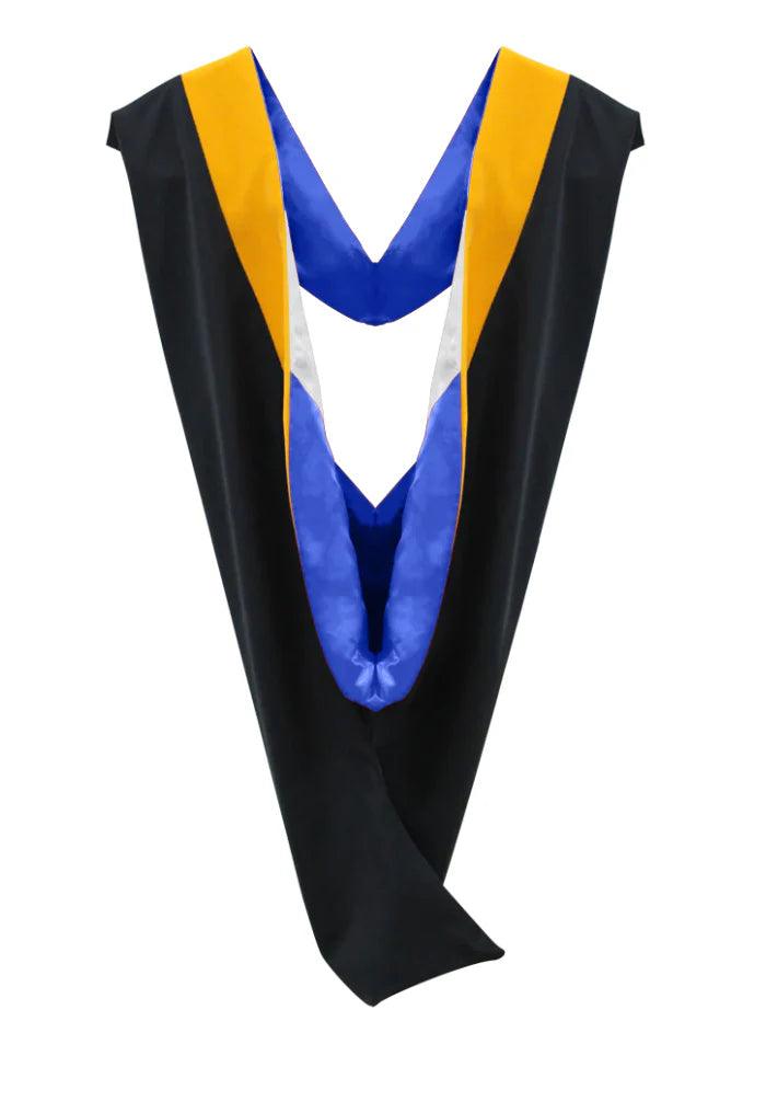 Deluxe Bachelors/Masters Hood - Science Gold Velvet, Royal Blue & White - Graduation Seller