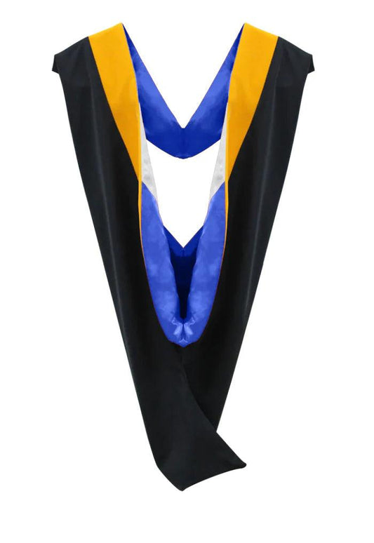 Deluxe Bachelors/Masters Hood - Science Gold Velvet, Royal Blue & White - Graduation Seller
