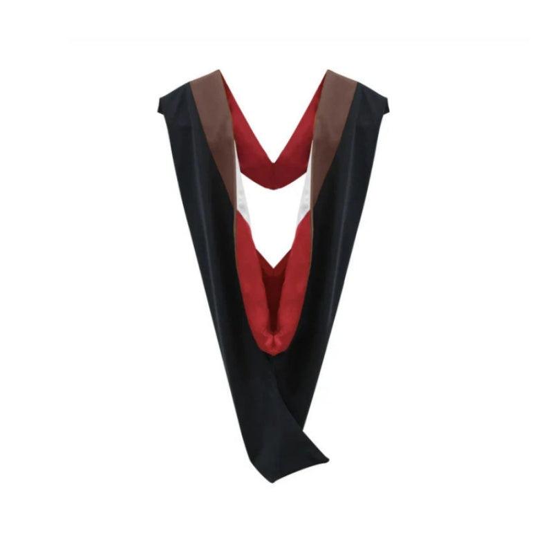Deluxe Bachelors/Masters Hood - Brown Velvet, Red & White - Graduation Seller
