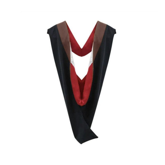 Deluxe Bachelors/Masters Hood - Brown Velvet, Red & White - Graduation Seller