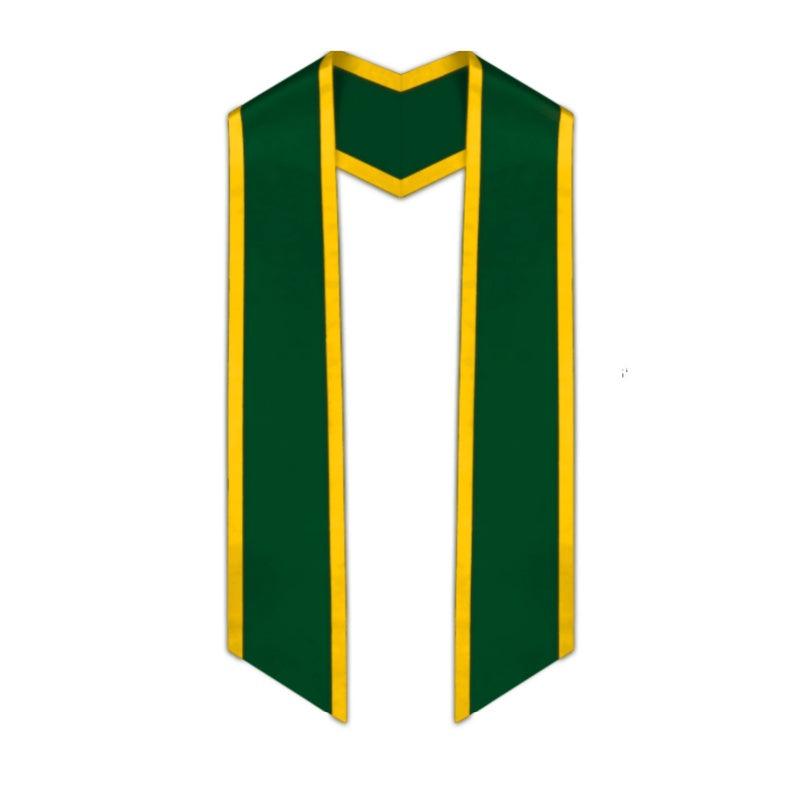 Hunter Green Slanted Graduation Stole with Gold Trim - Graduation Seller