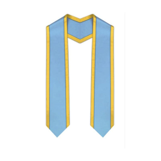 Light Blue Pointed Graduation Stole with Gold Trim - Graduation Seller