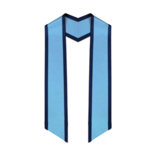 Light Blue Slanted Graduation Stole with Navy Blue Trim - Graduation Seller