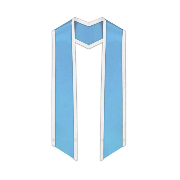 Light Blue Slanted Graduation Stole with White Trim - Graduation Seller