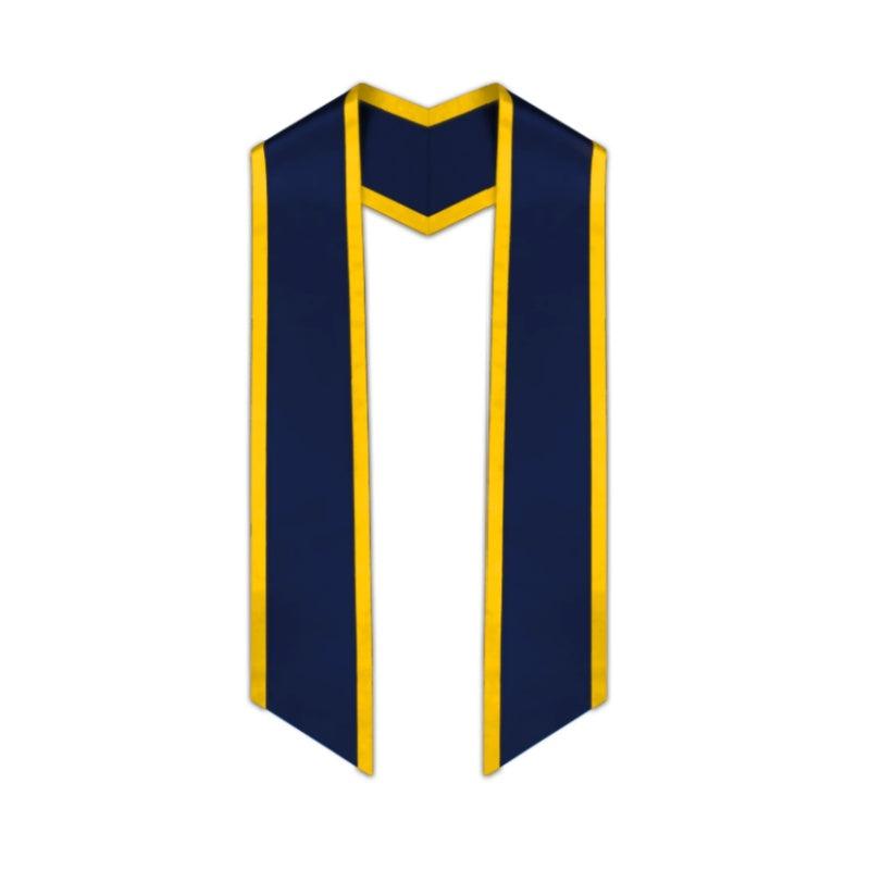 Navy Blue Slanted Graduation Stole with Gold Trim - Graduation Seller