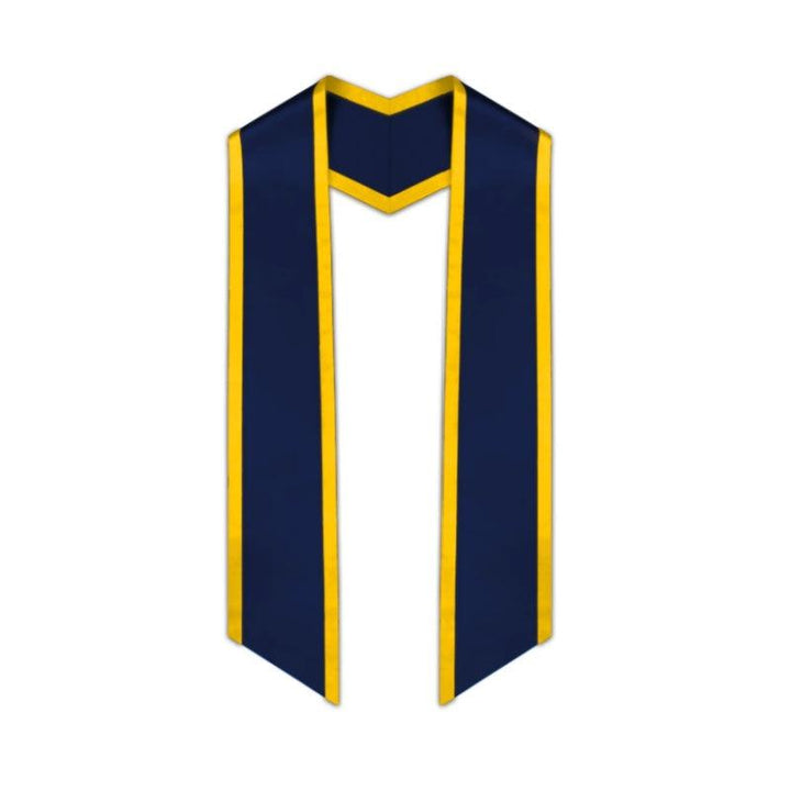 Navy Blue Slanted Graduation Stole with Gold Trim - Graduation Seller