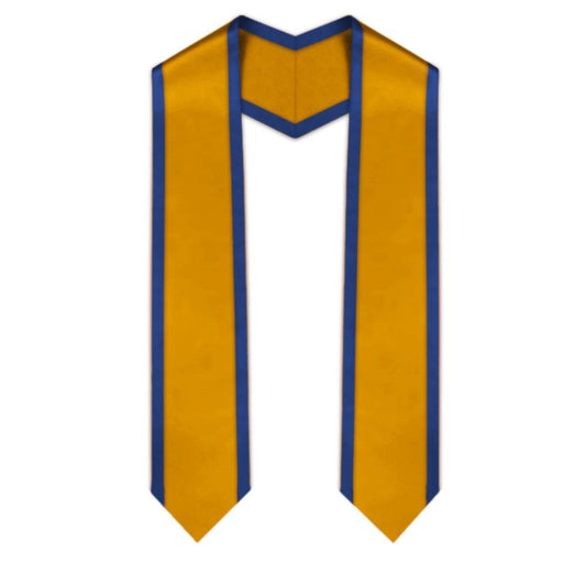 Antique Gold Pointed Graduation Stole with Royal Blue Trim - Graduation Seller